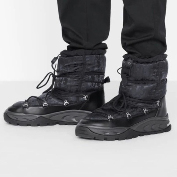 Christian Dior Snow Boots Oblique Black Logo Winter Ski Lace Up Monogram Logo - Picture 2 of 14